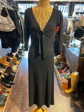 Load image into Gallery viewer, Celine Black Viscose blend Knot v neck Dress, Gently worn, Size 42
