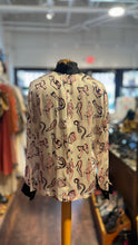 Load image into Gallery viewer, ESCADA beige &amp; pink Silk fashion print high collar blouse, Size 36
