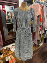 Load image into Gallery viewer, Alquema navy/black/white Poly striped wrinkled 3/4 sleeve Dress
