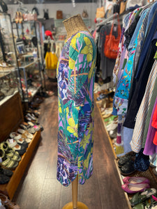 Gravel & Gold multicolor Cotton tropical Print Short sleeve midi Dress, Size 0=XS
