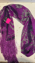 Load image into Gallery viewer, John Richmond Purple Skull Print Silk W/ Fringe Scarf

