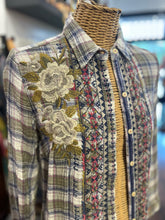 Load image into Gallery viewer, Johnny Was Workshop green, blue, pink Cotton Blend Plaid Floral Embroidery Top
