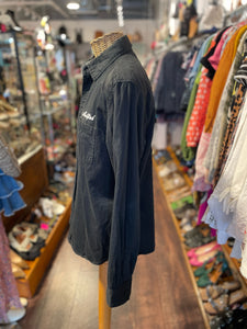 Modified unstudied wear Black Cotton Writing Longsleeve collared button up Top