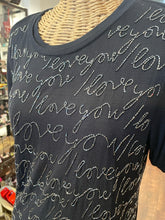 Load image into Gallery viewer, Lanvin Black &amp; silver Viscose Words &quot;I love you&quot; beaded Top, Size S
