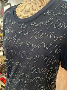 Lanvin Black & silver Viscose Words "I love you" beaded Top, Size S