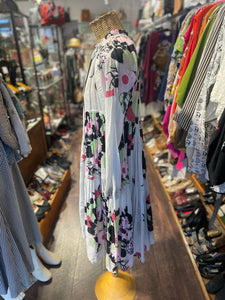 Yvonne S. white & multi Cotton abstract floral neck tie accent Dress, Gently Worn, Size XS
