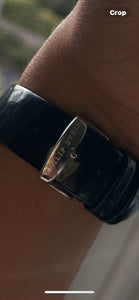 Philip Stein Black & silver patent W/Diamonds Watch, AS IS