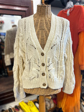 Load image into Gallery viewer, jenni kayne Cream Cotton Cable Knit brown buttons cardigan Sweater
