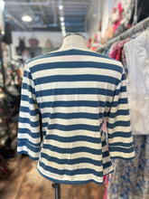 Load image into Gallery viewer, marianna deri ivory &amp; blue Cotton striped Mid sleeves boat neck Top
