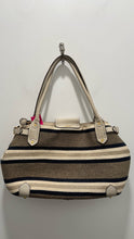 Load image into Gallery viewer, Eric Javits tan,white &amp; navy leather &amp; woven stripes Gold Hardware Purse

