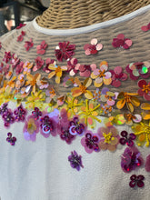 Load image into Gallery viewer, Trina Turk White Poly &amp; Silk W/sequin flowers Dress, Size 2

