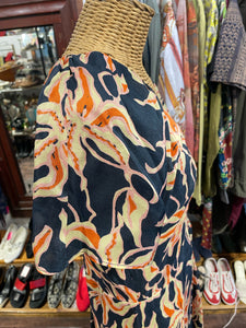 Apiece Apart Navy and orange Silk Floral shortsleeve Dress
