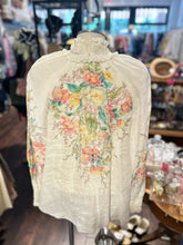 Load image into Gallery viewer, zimmermann bone &amp; multi Ramie Floral sheer long sleeve Top, Size 0=XS
