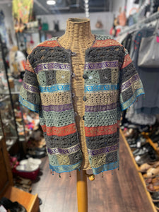 Sandy Starkman purple, blue, red rayon & cotton Crotchet Layering Top, Size XL