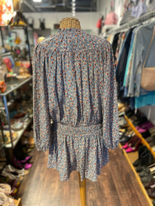 Joie blue & orange Silk Floral Mini long sleeve Dress, Size 4