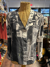 Load image into Gallery viewer, Unbreakit Black &amp; White Silk Blend Newsprint Top, Size S
