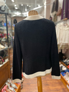 St. John Black & White Button Up W/Corsage Knit Jacket, Size 8