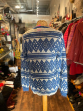 Load image into Gallery viewer, Isabel Marant Etoile Blue &amp; Gray Mohair blend Geometric Longsleeve Fuzzy Sweater
