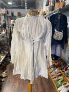 Injiri Ivory Cotton & Silk dotted stitching blue stripe Top, Size S