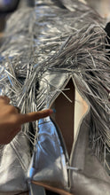 Load image into Gallery viewer, Roger Vivier Silver Leather Fringe Over the Knee Statement Boots, Size 39
