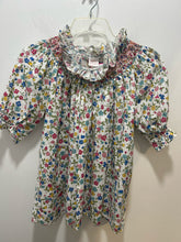 Load image into Gallery viewer, Loretta Caponi White multi Cotton Floral smock neck Top
