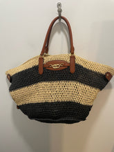 Load image into Gallery viewer, Ralph Lauren black, brown &amp; tan striped Woven gold accent Tote

