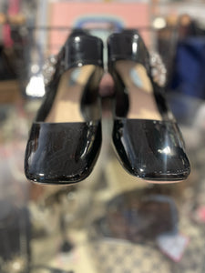 Prada Black Patent Leather heel w/ duster, Size 41