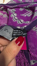 Load image into Gallery viewer, John Richmond Purple Skull Print Silk W/ Fringe Scarf
