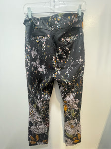 Kawakey Charcoal Cotton paint & plants print attached belt Pant, Size M