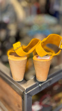 Load image into Gallery viewer, BRYR Mustard wood &amp; leather peep &amp; sling clog Shoe, Gently Worn, Size 39
