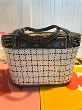 Load image into Gallery viewer, Isabella Fiore Black and white Leather Floral hand bag, Vintage
