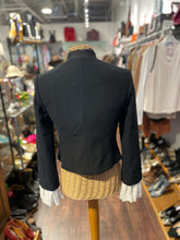 Load image into Gallery viewer, Cinq a&#39; Sept Black Polyester 3 button decor ruffle accents Blazer, Size 2
