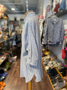 Hugo Flear Grey Linen W/white lines Button up long sleeve Top, Size 0=XS