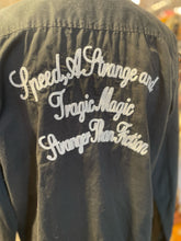 Load image into Gallery viewer, Modified unstudied wear Black Cotton Writing Longsleeve collared button up Top
