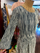 Load image into Gallery viewer, Alquema navy/black/white Poly striped wrinkled 3/4 sleeve Dress
