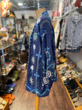 Load image into Gallery viewer, Johnny Was navy, green, pink Linen embroidery Kimono Layering Top, Size 1X
