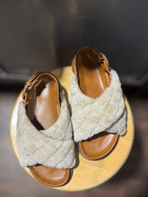Load image into Gallery viewer, Aquatalia white &amp; camel Calf fur sandal W/Duster Sandal, Size 9
