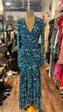 Load image into Gallery viewer, Ganni Turquoise &amp; Blue Floral wrap maxi Dress, Size 34
