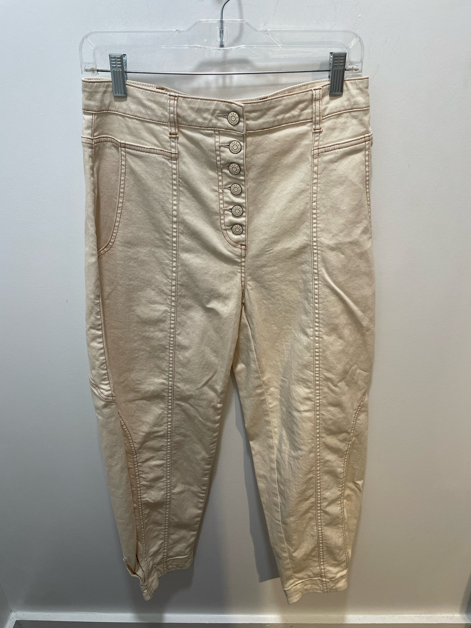 Ulla Johnson Ivory Cotton brown stitching multi buttons Pant, Size 6