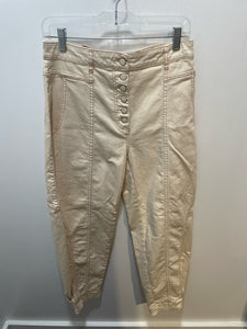 Ulla Johnson Ivory Cotton brown stitching multi buttons Pant, Size 6