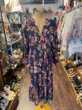 Load image into Gallery viewer, Johnny Was navy &amp; orange Silk Floral v neck short sleeve Dress, Size S
