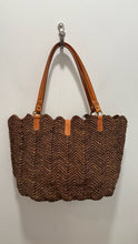Load image into Gallery viewer, Annabel Ingall Brown Raffia Woven Size Medium shoulder Purse
