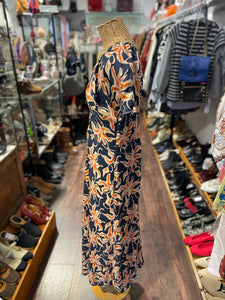 Apiece Apart Navy and orange Silk Floral shortsleeve Dress