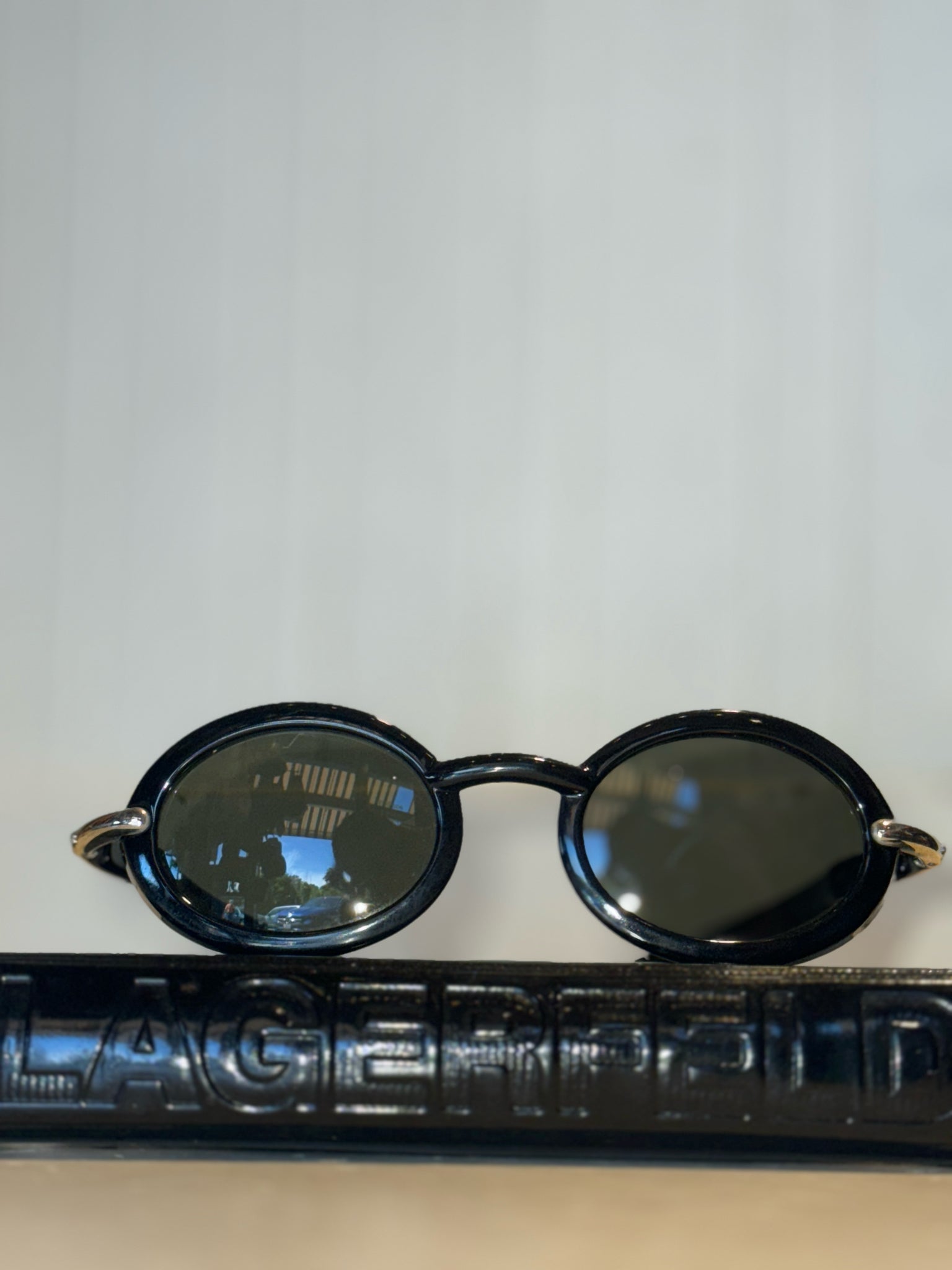 Lagerfeld Gently Worn Black w/Silver Oval Sunglasses