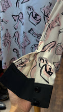 Load image into Gallery viewer, ESCADA beige &amp; pink Silk fashion print high collar blouse, Size 36
