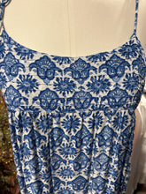 Load image into Gallery viewer, Natalie Martin Blue &amp; White Viscose Print Adjustable maxi Dress, Size S
