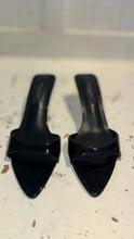 Load image into Gallery viewer, Tony Bianco Black Leather Size 6.5 pointed peep toe kitten heel Shoe
