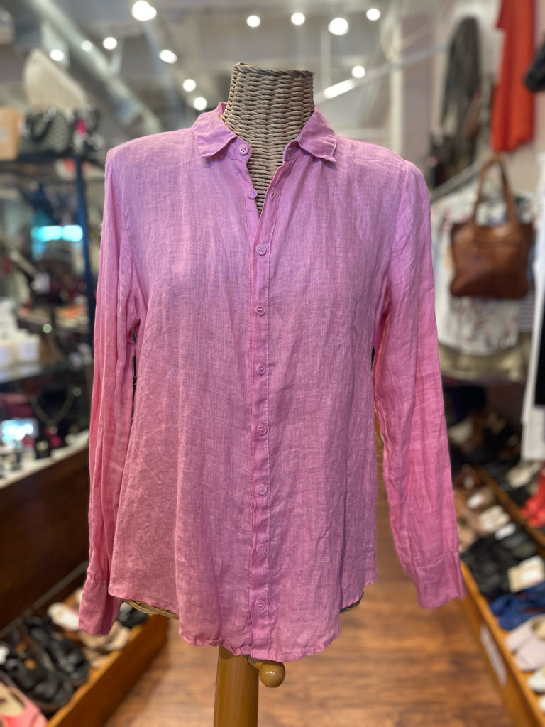 CP Shades Pink Linen Button Up Long Sleeve Top, Size XS