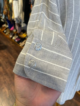 Load image into Gallery viewer, Hugo Flear Grey Linen W/white lines Button up long sleeve Top, Size 0=XS
