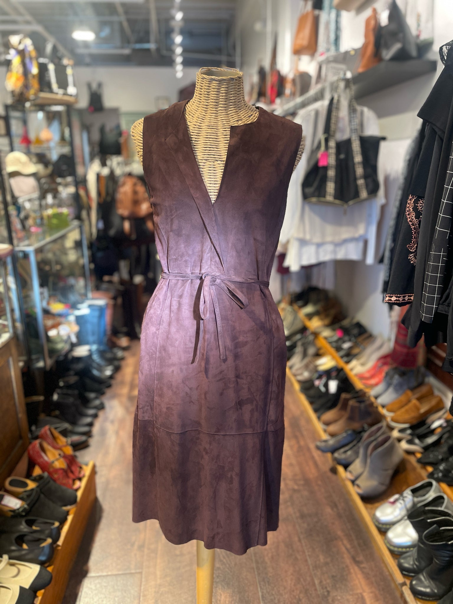 VINCE Brown Lamb Leather Suede Sleeveless V cut Dress, Size 6